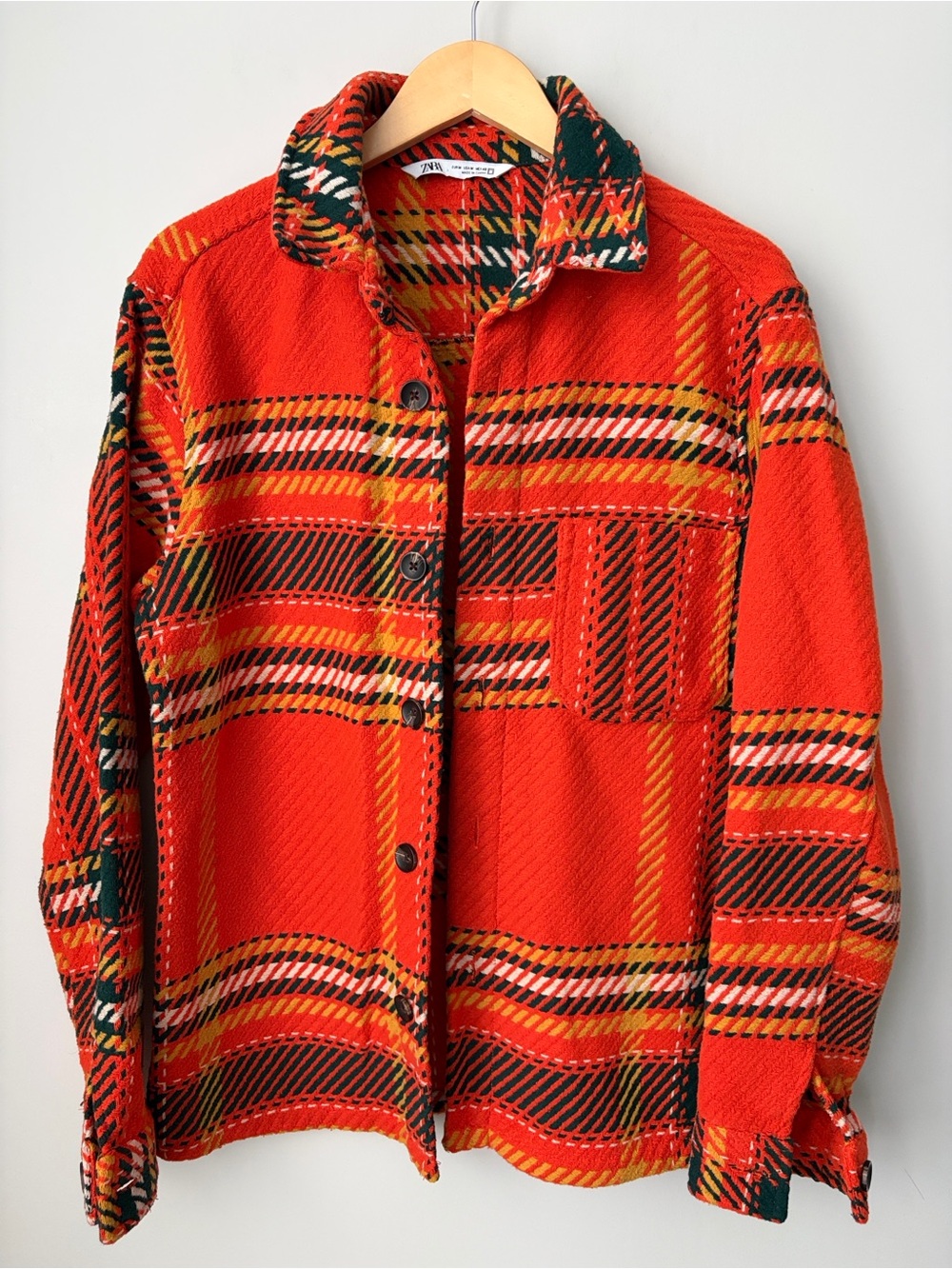 Zara Orange Plaid Wool-blend Shirt Jacket